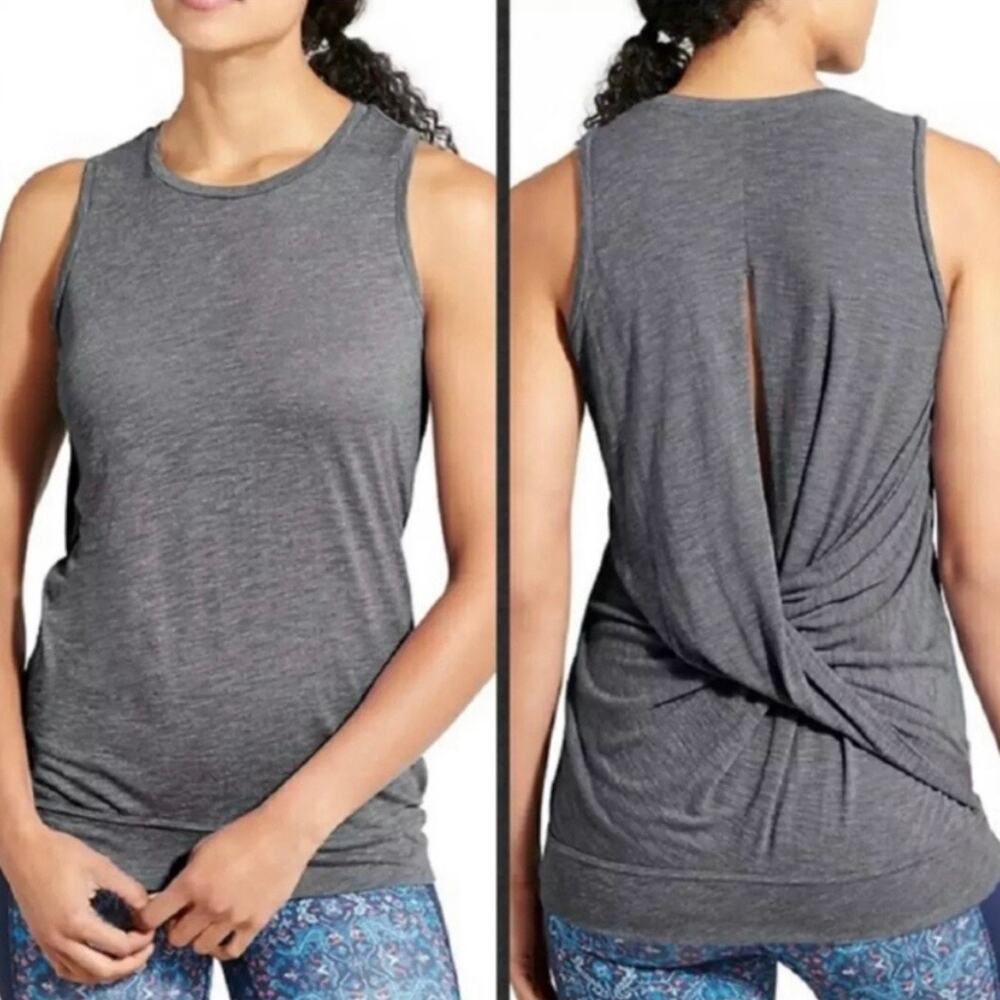 Athleta Siro Twist Back Tank Top Heathered Gray Women’s Sleeveless Size Small